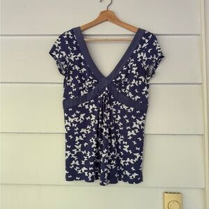 Banana Republic Dark Blue and White Butterfly Blouse